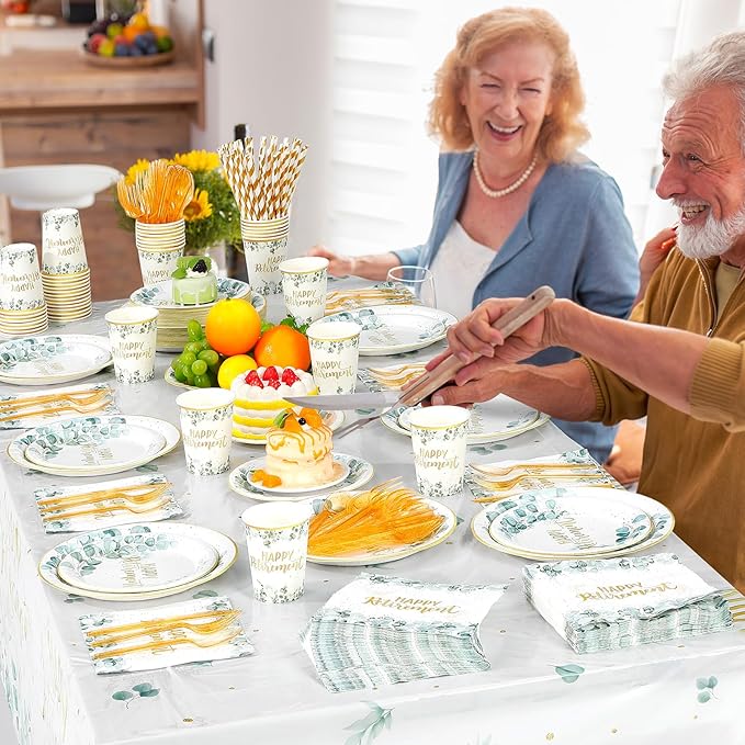 452 Pcs Sage Green Retirement Party Supplies Happy Retirement Paper Plates - Image 6