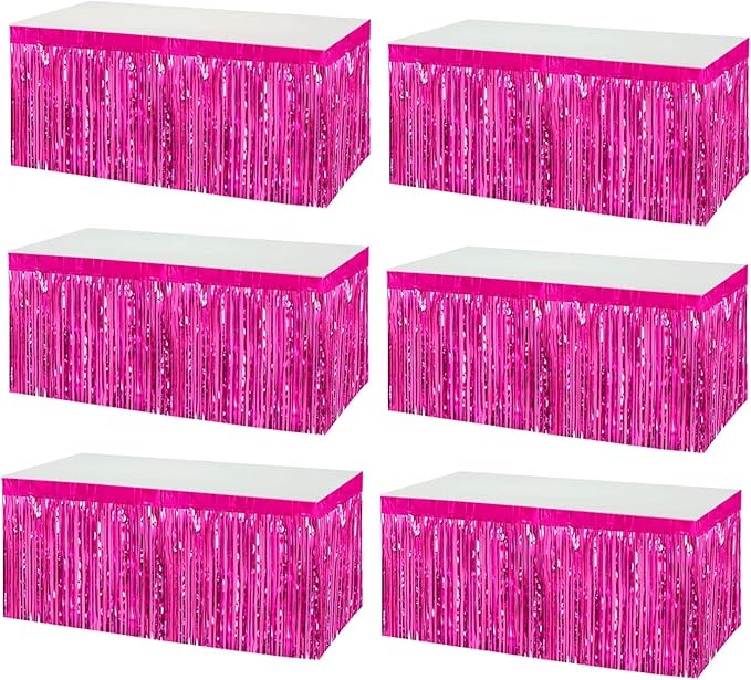 6 Pack 29x108 Inch Metallic Foil Fringe Tinsel Table Skirts Banner by AIKENLIN
