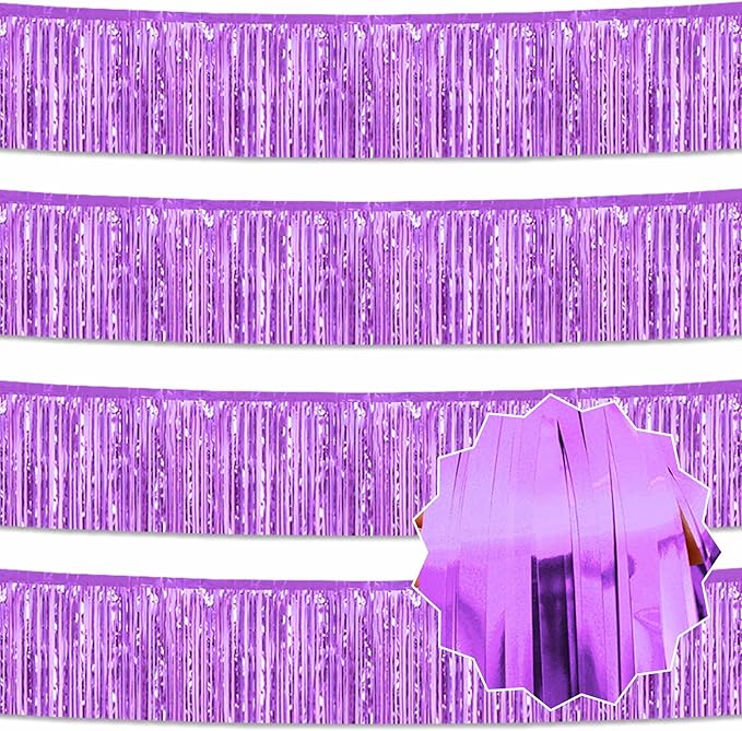 4 Pack 10 Ft Light Purple Foil Fringe Garland Metallic Streamers Tinsel Banner by LANTIANCHEN
