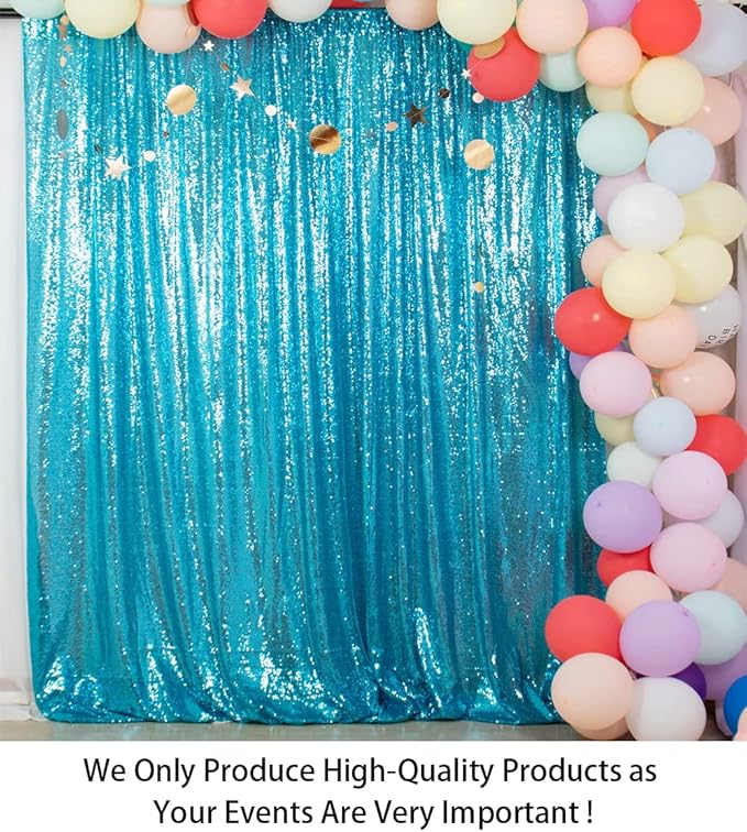 ShinyBeauty Turquoise Sequin Backdrop Curtain | 2 Panels 5Ft x 10Ft Glitter - Image 2