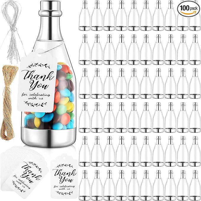 Gerrii 100 Pcs Silver Champagne Bottle Container Set, Mini Champagne Candy by Gerrii