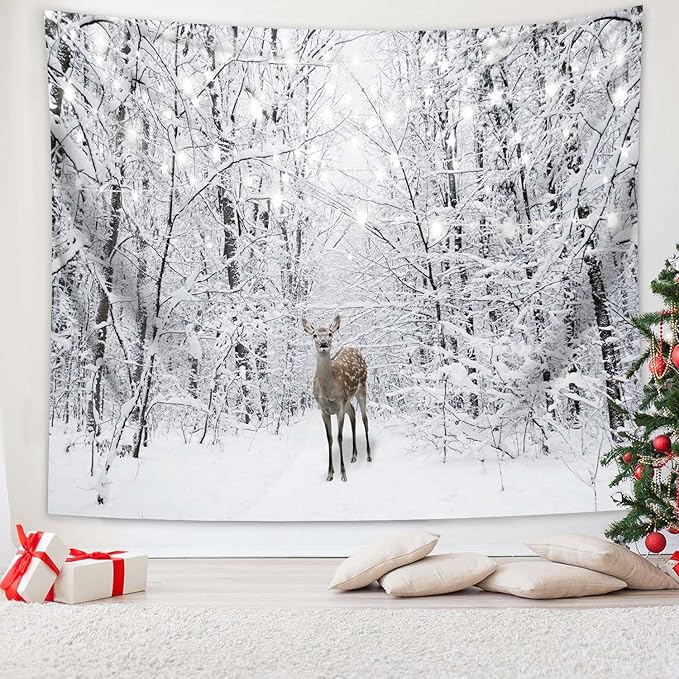 QGHOT Winter Tapestry Wall Hanging Snow Scene Backdrop Winter Wonderland Wall by QGHOT