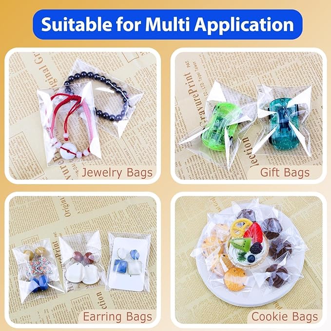 PigPotParty 2"x3" Cellophane Cookie Bags Self Sealing, Party Favors, Gift - Image 3