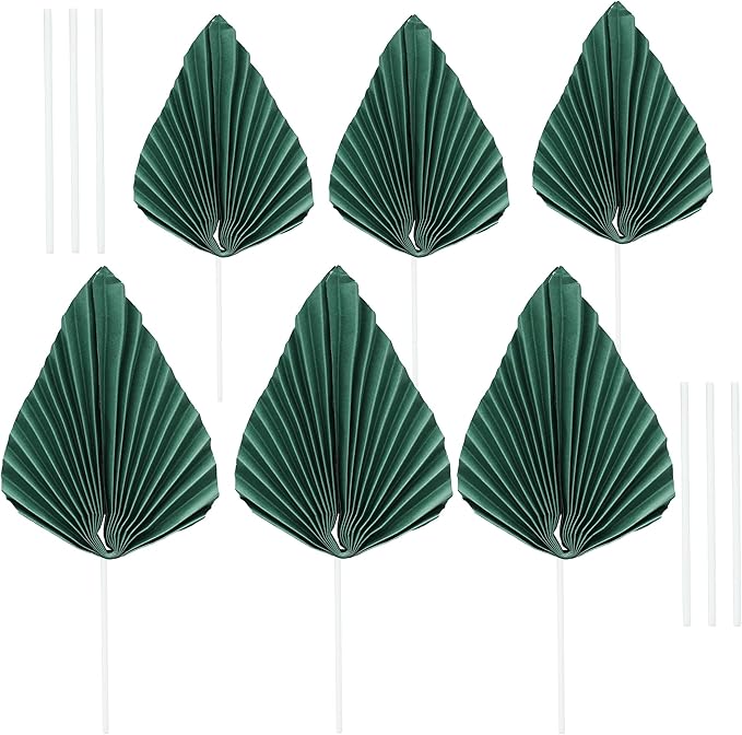 Ephlyn 6Pcs Paper Palm Fan Cake Topper Palm Leaf Fan Cake Pick Decoration - Image 3