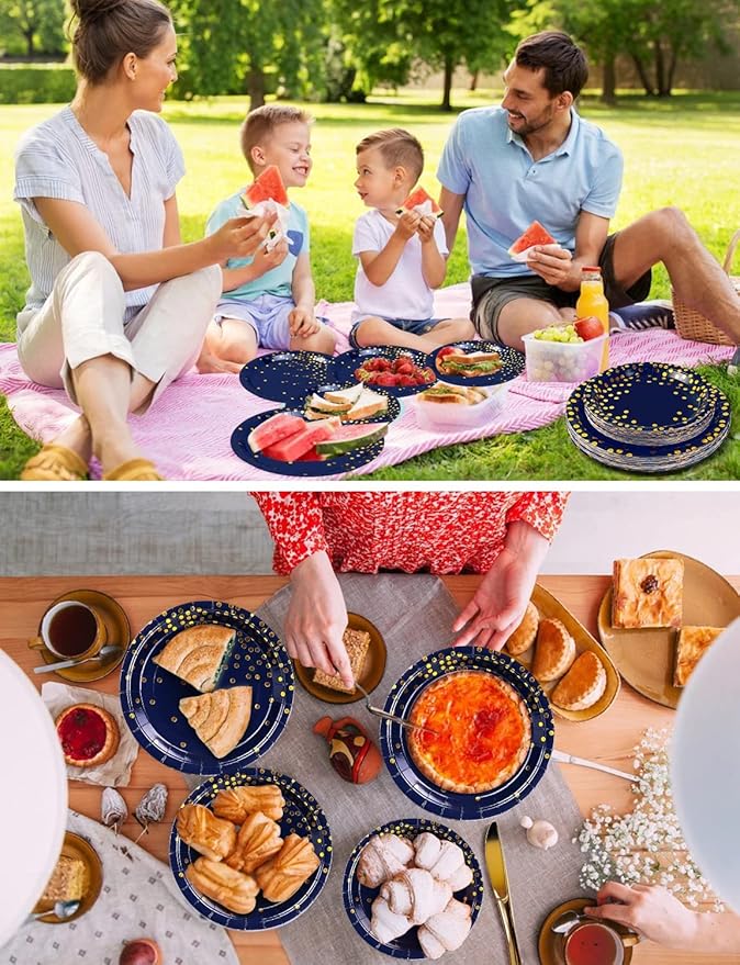 141 Pieces Navy Blue Gold Party Supplies, Party Dinnerware Sets Include Paper - Image 6