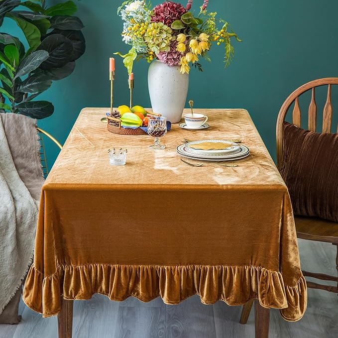 Velvet Tablecloth Luxurious Solid Rectangle Table Cloth, Oblong Retro Farmhouse - Image 4