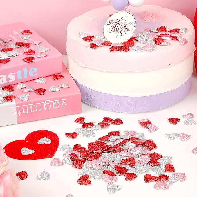 MARFOREVER Valentine's Day Felt Confetti, Glitter Heart Decorations, Foam Hearts - Image 7