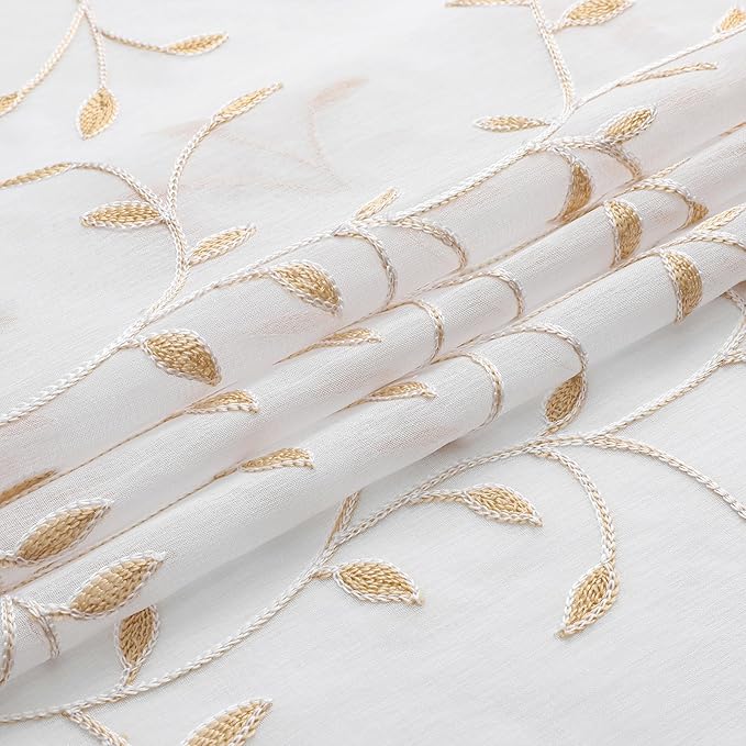 VISIONTEX White Sheer Voile Curtains, Decorative Orange Leaves Embroidery Faux - Image 4