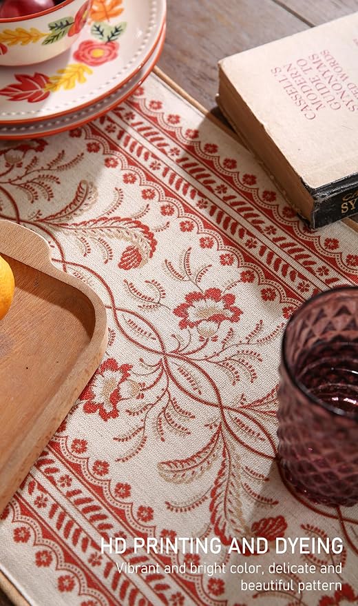 ISAENNE Designer Vintage Linen Table Runner 71 Inches Long, Thanksgiving - Image 4