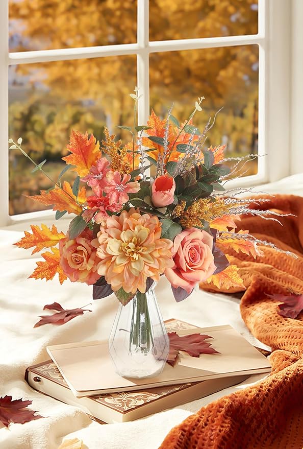 Artificial Flowers with Vase, Faux Flower Arrangement with Vase Suitable - Image 3