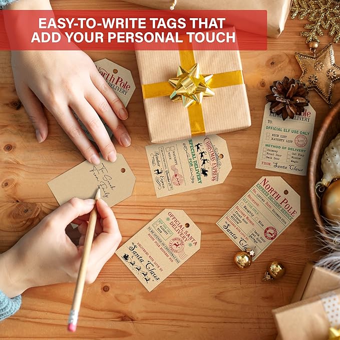 from Santa Christmas Gift Tags, 48 Kraft Labels - Image 3