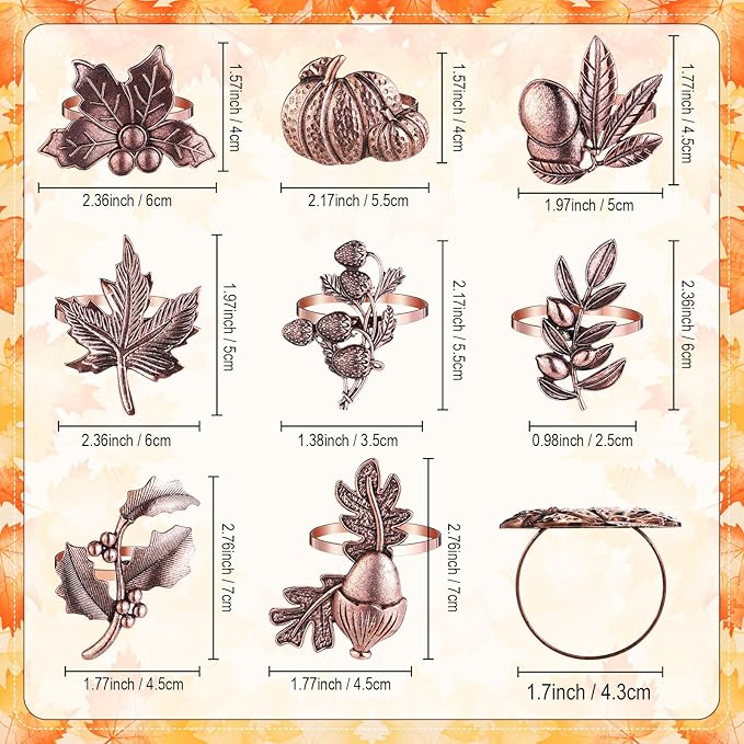 Remerry 8 Pcs Thanksgiving Napkin Ring Harvest Fall Leaf Pumpkin Holders Retro - Image 2