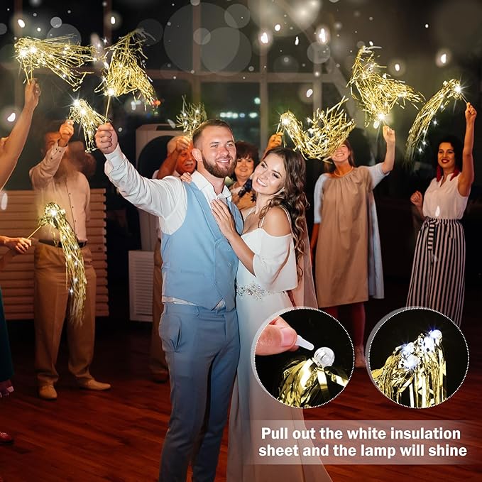 100 Pcs Lighted Wedding Wands LED Tinsel Wands Light up Streamers Sparklers - Image 5