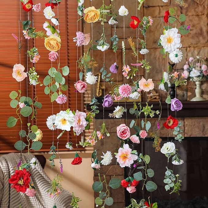 XunYee 6 Pcs 35.4 ft Flower Garlands Hanging Wildflower Backdrop Decoration by XunYee