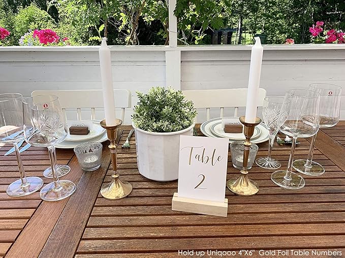 UNIQOOO 5 Pack Wood Table Number Stands | 1/8” Thick Acrylic Sign Holders | Oak - Image 3
