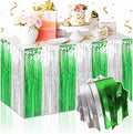 3 Pack 29 x108 Inch Silver Green Foil Fringe Table Skirts Metallic Banner by LANTIANCHEN