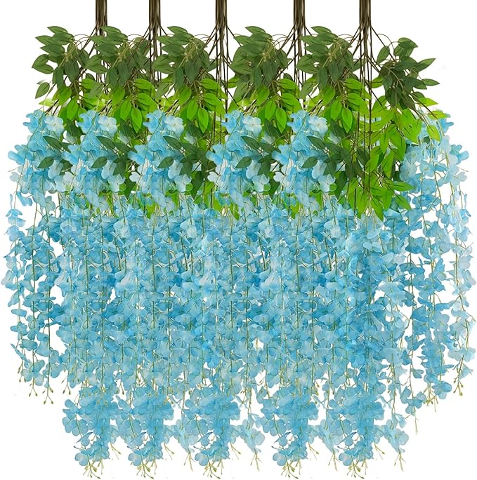 24 Pack Lake Blue Wisteria Hanging Flowers Garland, 3.77 Feet Artificial Flower by Luerbi
