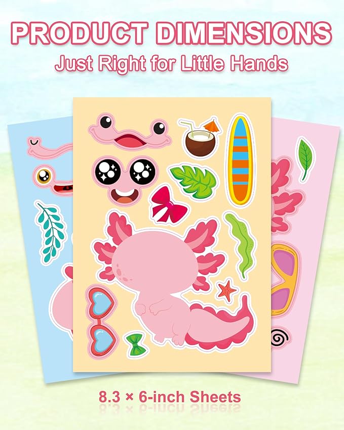 Aowplc 32 Sheets Axolotl Make-a-Face Stickers Mix 'n Match Crafts - Image 5