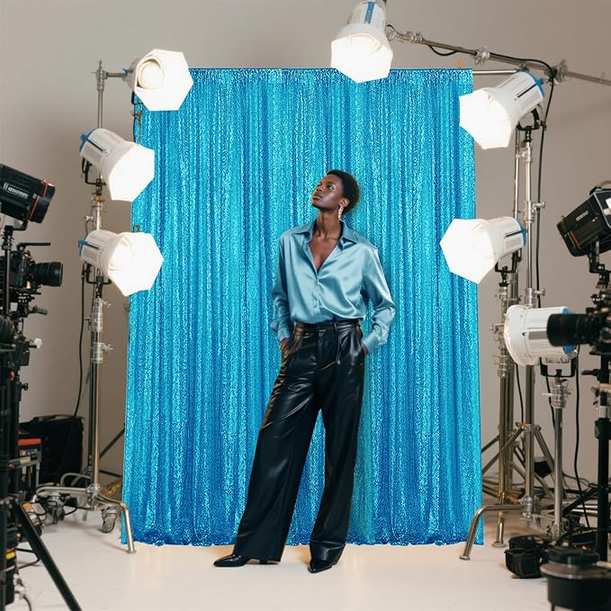 Turquoise Sequin Backdrop Curtain 4 Pieces 2FTx8FT Glitter Photography Backdrop - Image 7