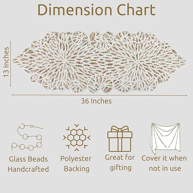 Handmade Beaded Table Runner, 13x36 Inches Lightweight Decorative Table Runner - Image 4