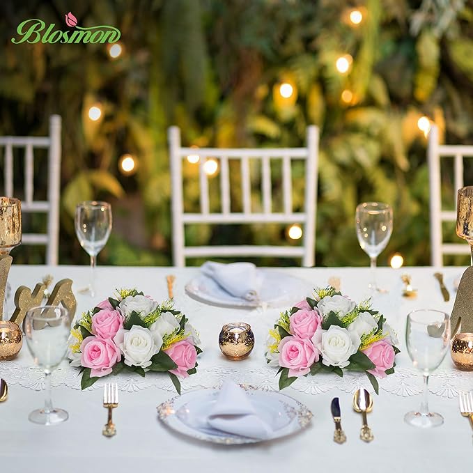 BLOSMON Flower Balls Rose Centerpieces: 6 Pcs 9.5 Inch Pink Fake Flowers - Image 2