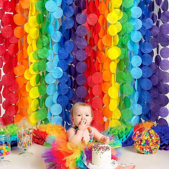 205Ft Rainbow Party Decorations Big Polka Dots Tissue Paper Backdrop Streamer - Image 4