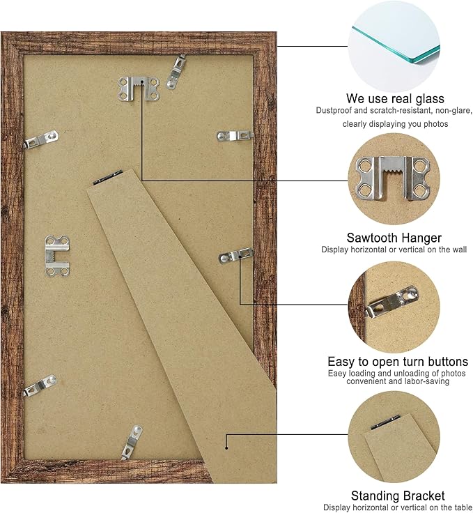 8x14 Picture Frame Set of 2, Rustic Brown Wood Frame - Image 6