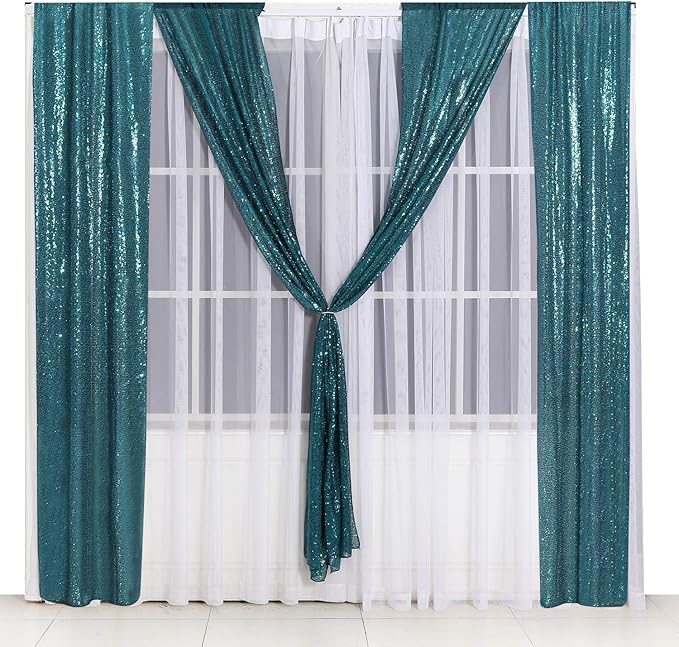 Poise3EHome 2ft x 8ft Teal Sequin Backdrop Curtains 2 Panels - Image 8