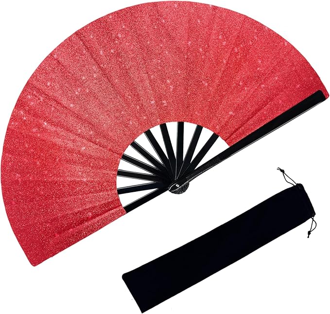 Glitter Large Fans Red Fans for Line Dancing Boots on The Ground Fan Shiny by LILISPAI