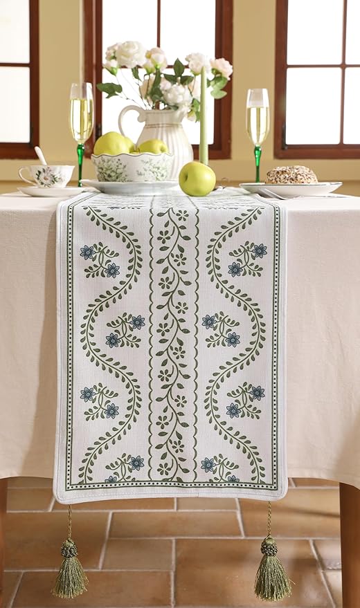ISAENNE Designer White Elegant Linen Extra Long Table Runner 118 Inches - Image 6