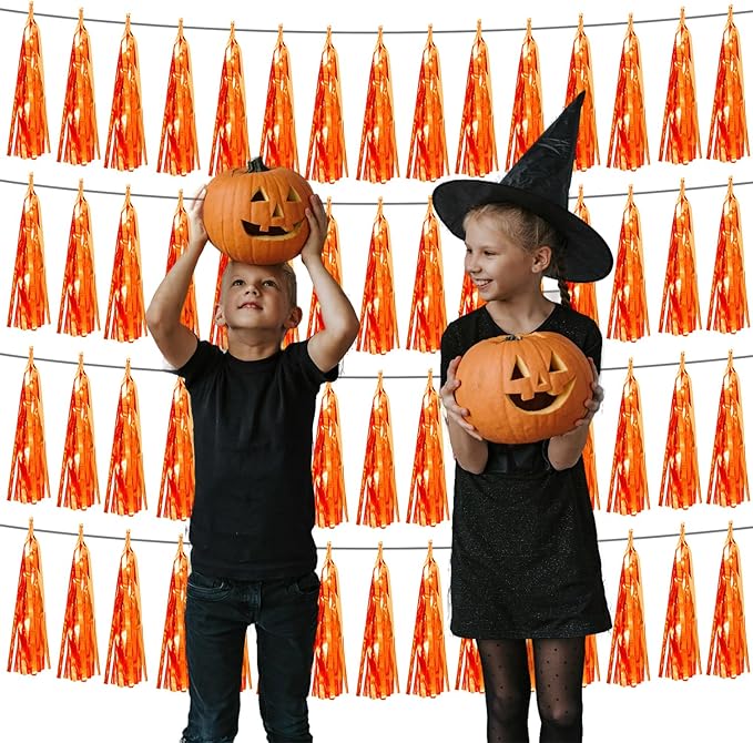 4P Orange Foil Fringe Tassel Banner Garland Metallic Tinsel Streamers Wall - Image 8