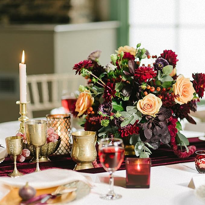 Table Runner 20 x 120 Inches Long Burgundy Wedding Table Runners, Velvet Table - Image 6