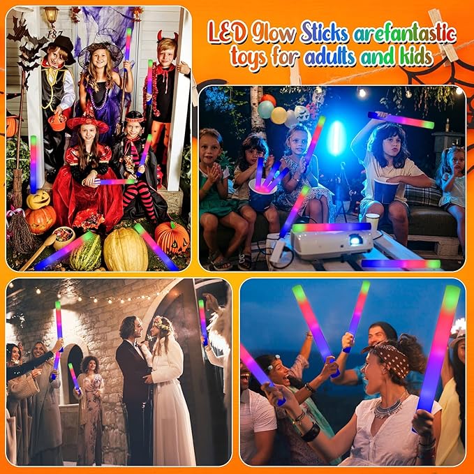 LifBetter 192 Pcs Foam Glow Sticks Bulk, Led Glow Sticks - Image 7