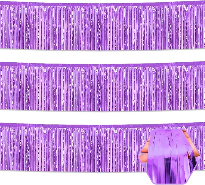 3 Pack 10 Feet Light Purple Foil Fringe Garland Metallic Tinsel Streamers by Ferwzsr