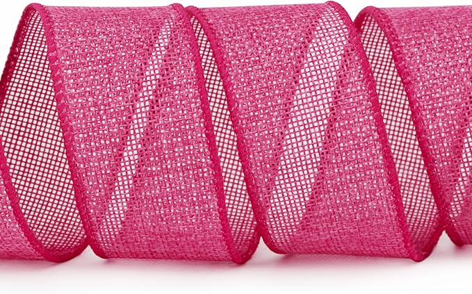 Ribbli Burlap Wired Ribbon, 1-1/2 Inch x 10 Yard, Hot Pink, Solid Wired Edge - Image 2