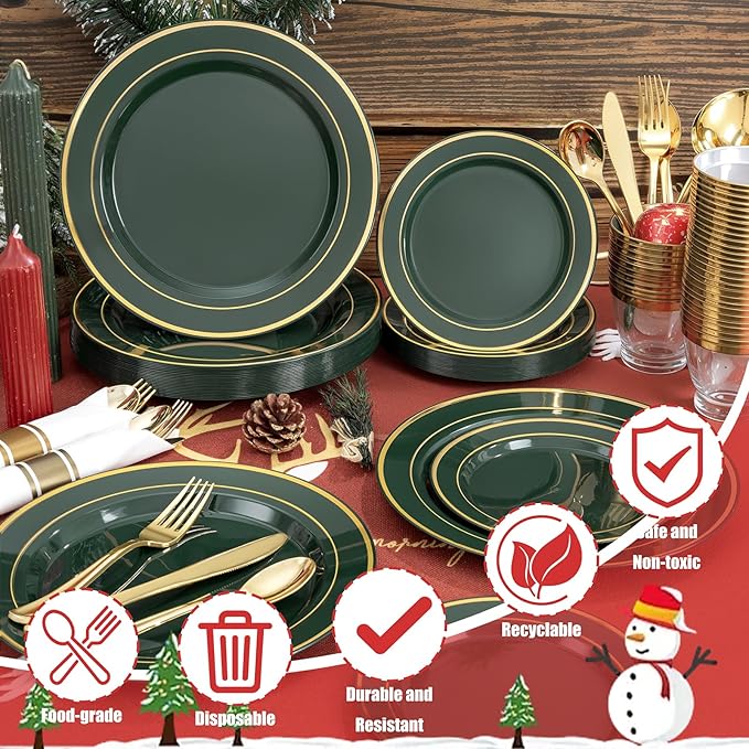 175PCS Green Plastic Plates - Image 2