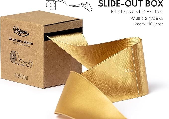 Gold Satin Ribbon Double-Faced Wired Ribbons - Image 2