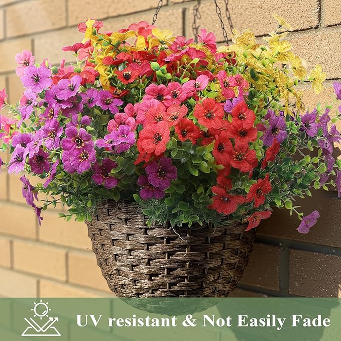 Artificial Flowers for Outdoors 12 Bundles, UV Resistant Colorful Fake Silk - Image 2