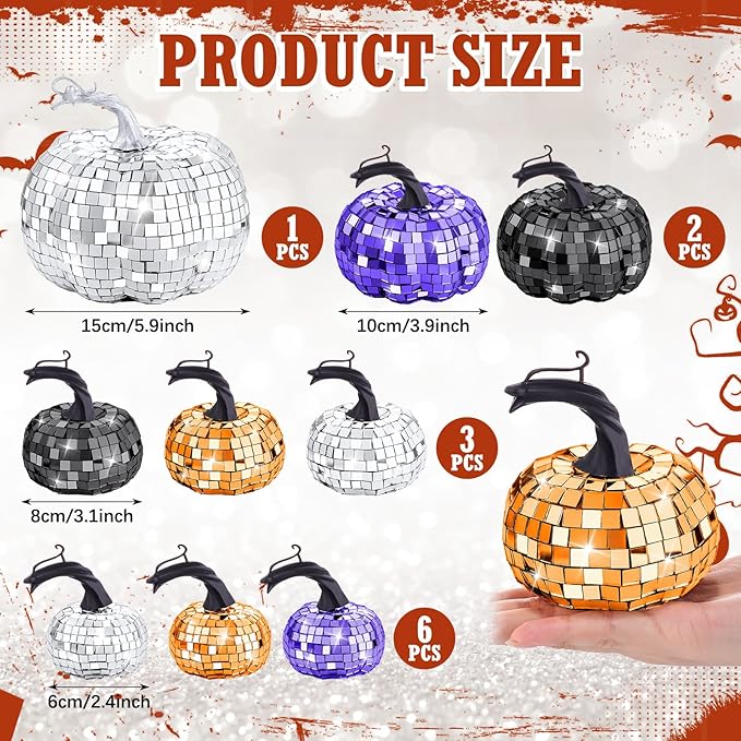 Lenwen 12 Pcs Artificial Disco Pumpkin Glitter Mirror Pumpkin - Image 2
