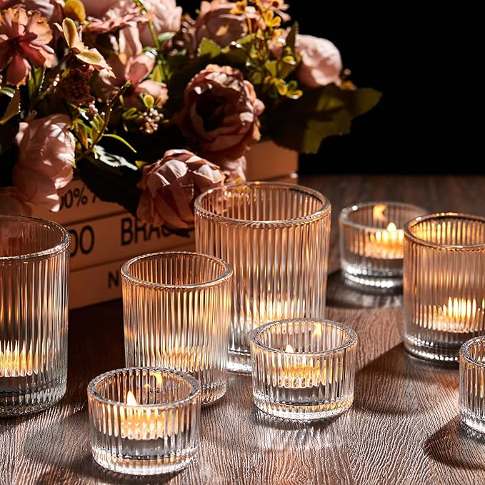Mumufy 48 Pcs Assorted Votive Candle Holders Ribbed Glass Tealight Candle - Image 3