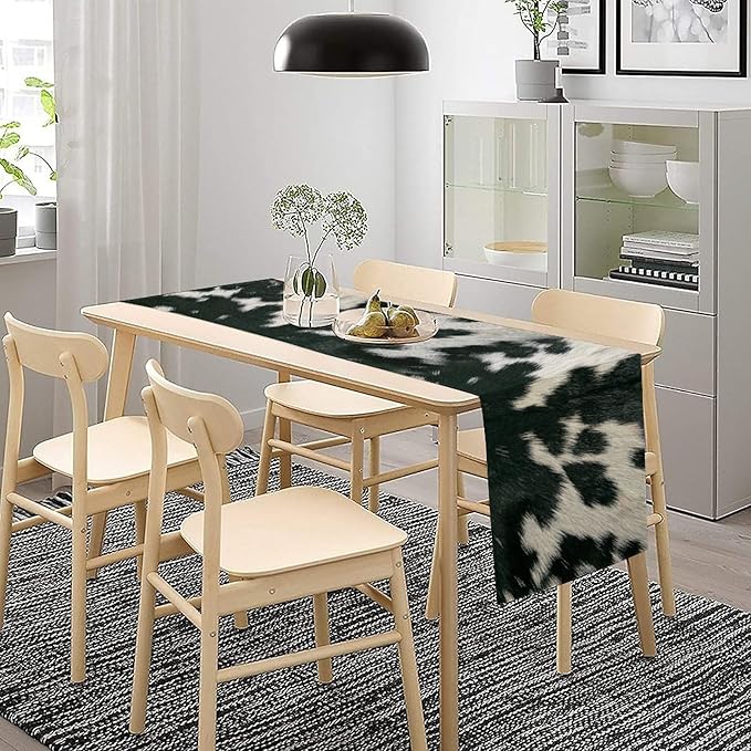 Cow Skin Print Table Runner, Rustic Country Farm Fur Skin Cowhide Pattern - Image 4