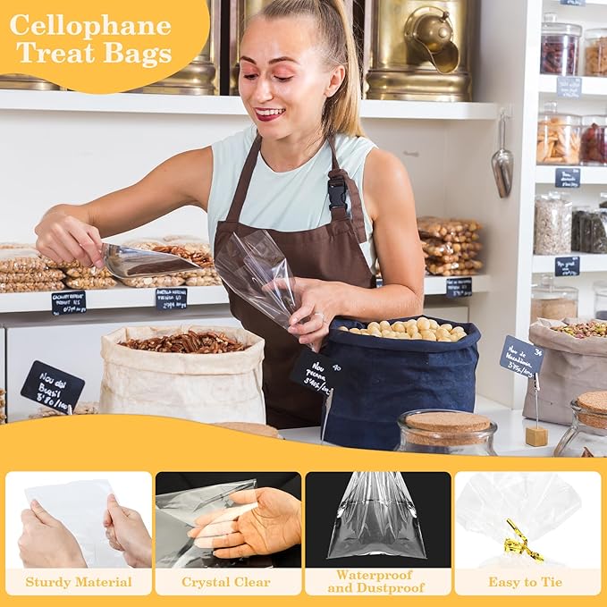 100 PCS Cellophane Treat Bags, Cidenbio 6x10 In Clear Cellophane Gift Bags - Image 2