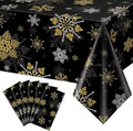 6Pcs Christmas Snowflake Party Tablecloths Decorations, Plastic Black and Gold by JectivsPartyDecorations