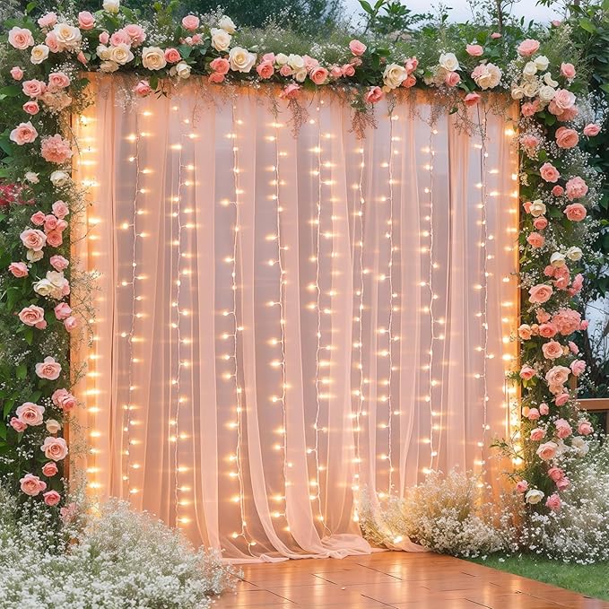 10×10ft Peach Tulle Backdrop Curtain by WishCare