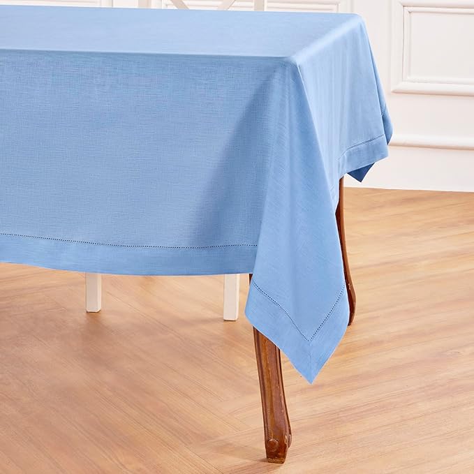 Solino Home Cornflower Blue Linen Tablecloth 60 x 108 Inch - Image 4