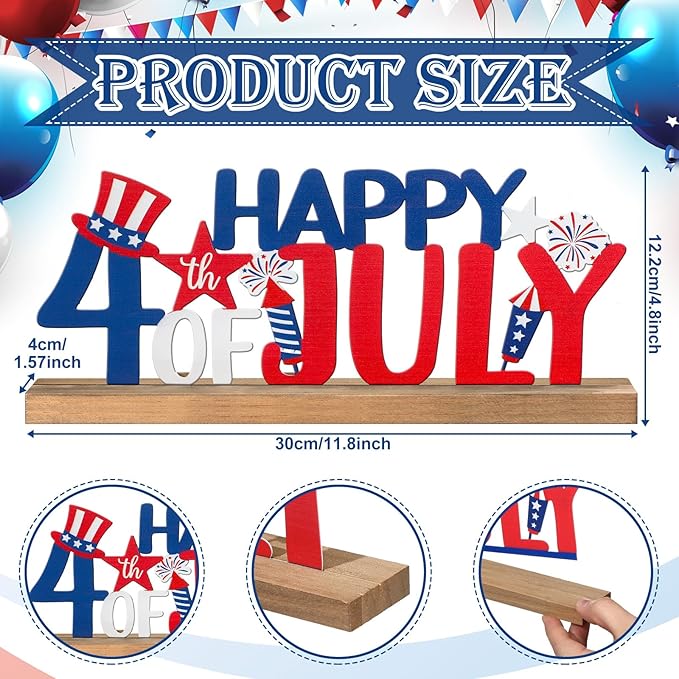 Happy 4th of July/Patriotic Metal Sign Rustic Table Decor Holiday Tiered Tray - Image 2