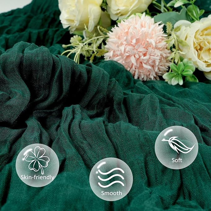 12 Pack Emerald Green Cheesecloth Christmas Table Runner 10ft Boho Gauze Fabric - Image 4