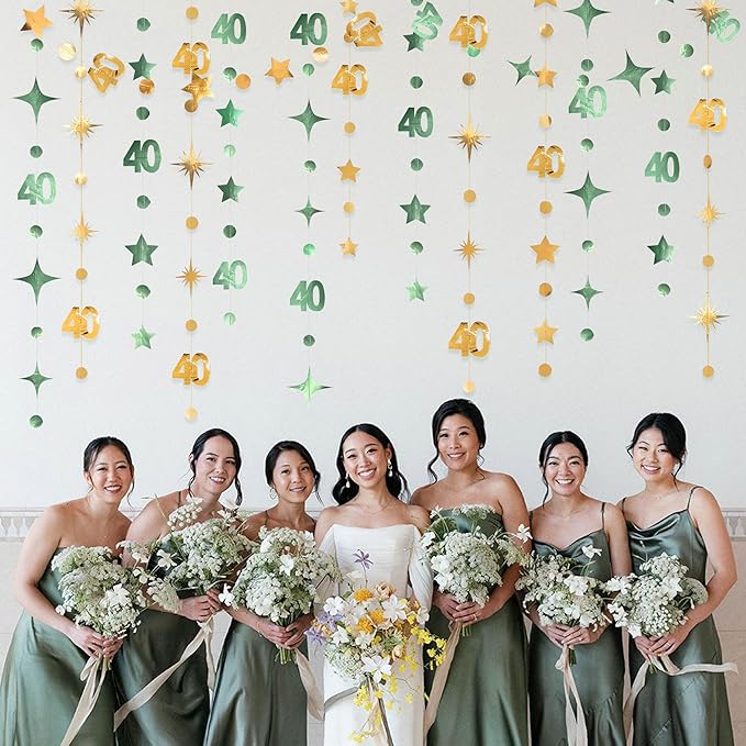 Sage Green Gold 40th Birthday Decorations Number 40 Circle Dot Twinkle Star - Image 7