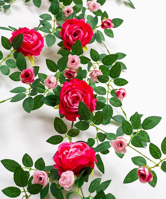 6FT Bendable Rose Flower Garland, Realistic Artificial Wild Rose Vine Flowers - Image 3