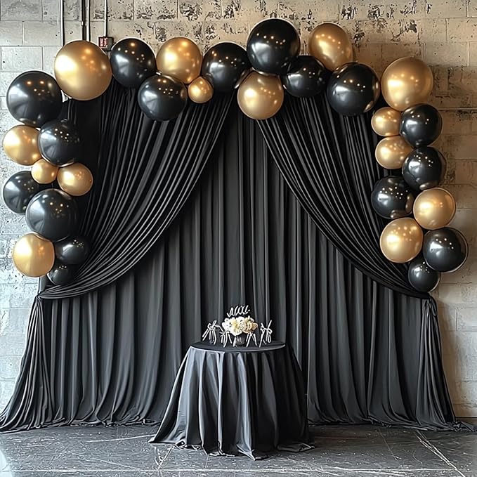 40ftx12ft Wrinkle Free Black Backdrop Curtain, 8 Panels 12FT Height Black - Image 4